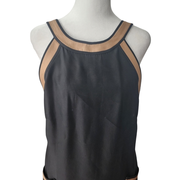 EUC Martin Grant Paris Silk Blend Black w/ Tan Halter Thick Strap Pocketed Dress - Picture 2 of 11